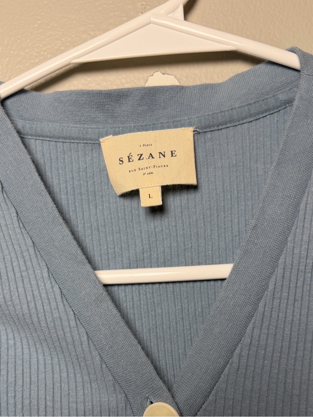 Sézane Ribbed Button-Front Top | Size L | Blue - Picture 4 of 7
